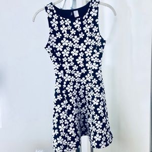 Navy dress with white floral patterns